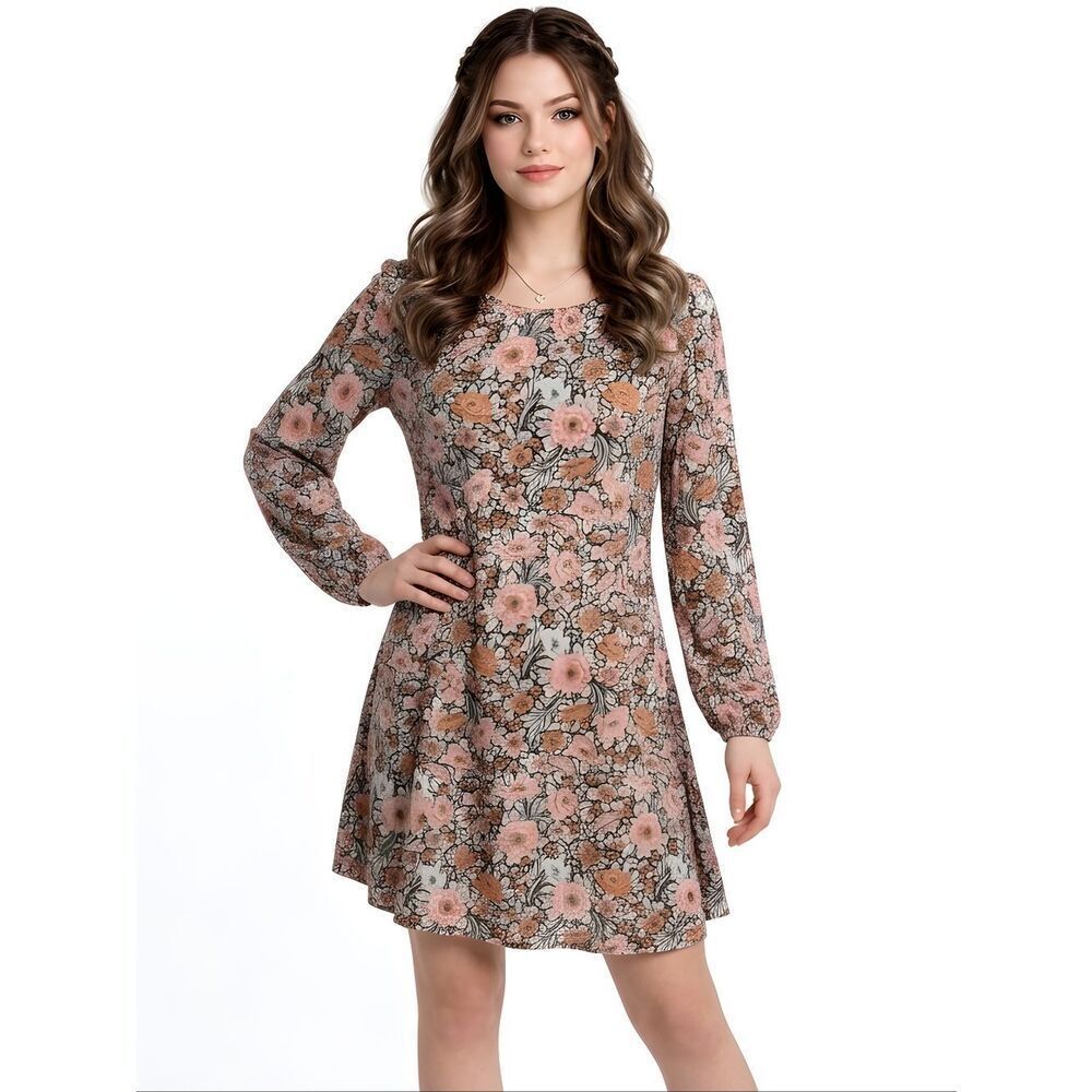 Anthropology HD In Paris Floral Patterned Keyhole 3/4 Sleeve Dress Size SP